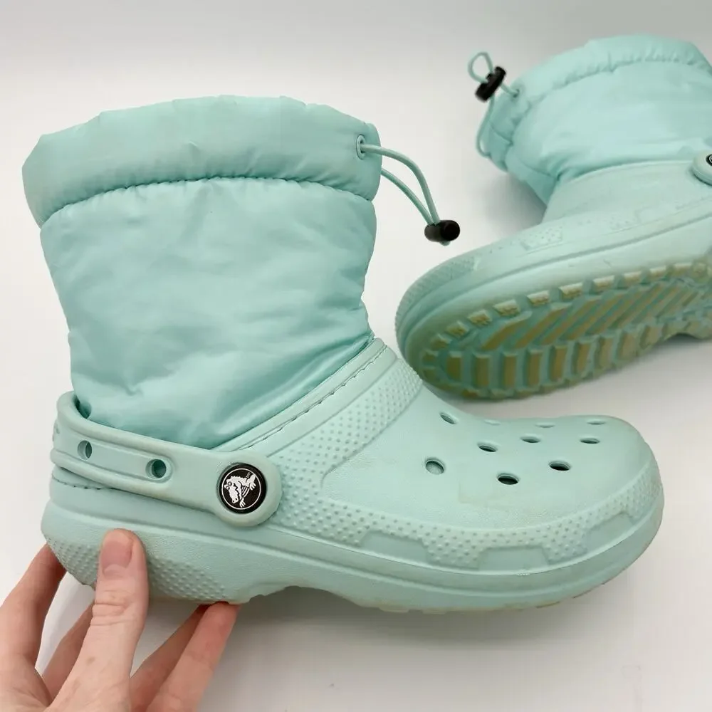 Crocs Classic Neo Puff Short Snow Boots Women’s Size 5 Pure Water Blue Fleece